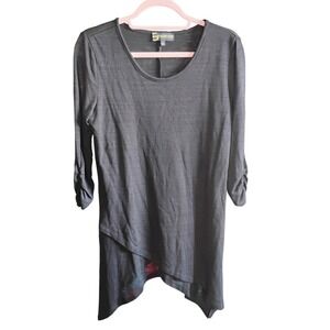 Serena Williams Signature Statement Black Tunic Top Womens M 3/4 Sleeve Asym Hem